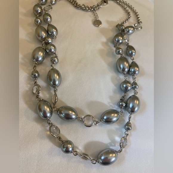 Talbots Jewelry - Talbots Gray Faux Pearls Layered Double Strands Bezel Necklace
